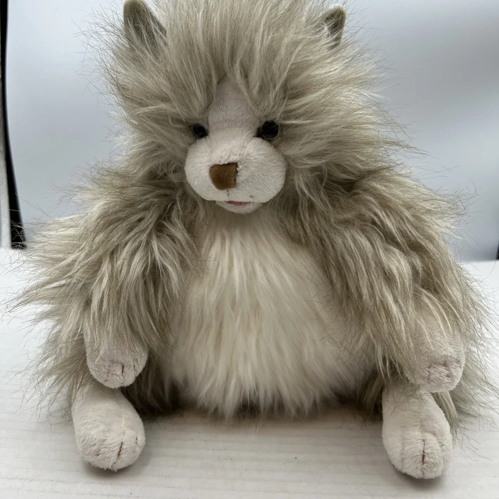 Folkmanis Fluffy Cat Plush Hand Puppet Gray Long Hair Full Body Moveable Mouth